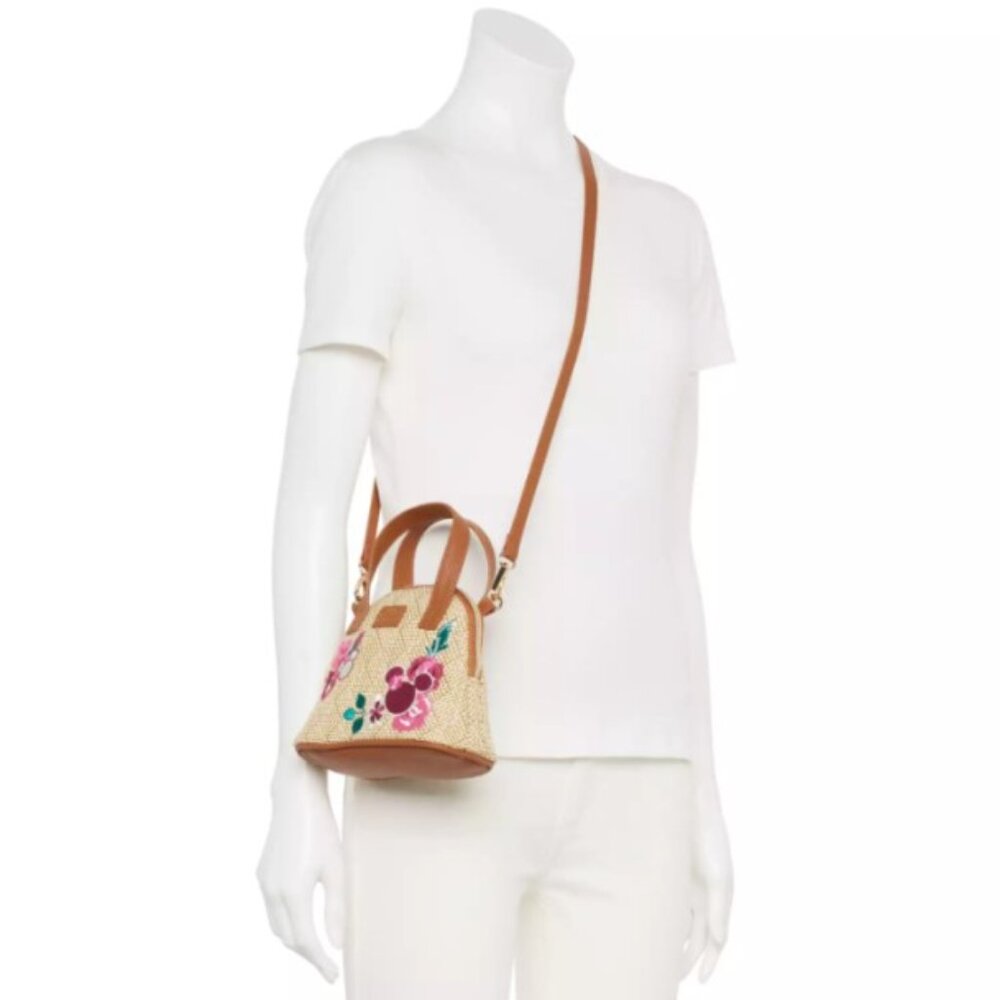 NWT! Disney Mickey Mouse Mini Woven Straw Tropical Crossbody bag Purse - Picture 4 of 5